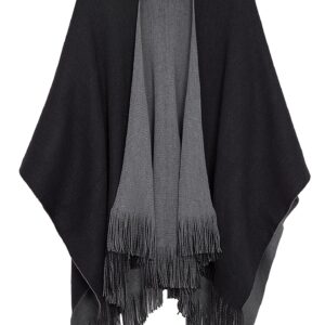 Urban CoCo Women's Vintage Poncho Cape Tassel Shawl Wrap Cardigan Coat (Black)