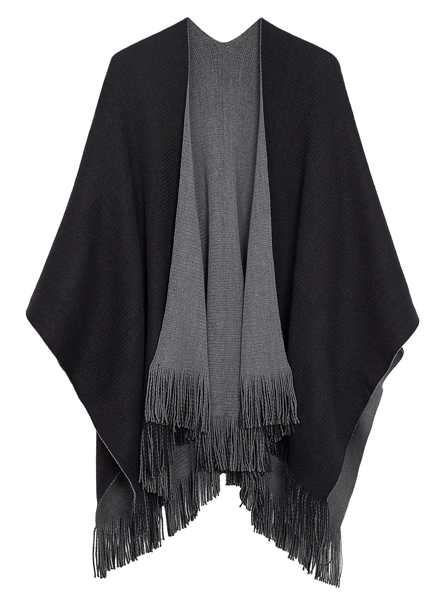 Urban CoCo Women's Vintage Poncho Cape Tassel Shawl Wrap Cardigan Coat (Black)