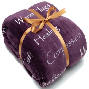 Chanasya Premium Sympathy Warm Hugs Gift Throw Blanket - for Positive Energy Love Support Comfort - Breast Cancer Chemo Get Well Purple Gift Blanket - Women Mom Grandma (60x70 Inch) Aubergine