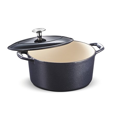 Tramontina 80131/038DS Enameled Cast Iron Covered Round Dutch Oven, 5.5-Quart, Dark Blue