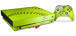 wraptorskinz decal vinyl skin wrap compatible with xbox one x console and controller - softball