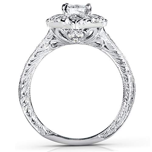 Kobelli Moissanite (GH) and Diamond Floral Antique Style Engagement Ring 2/3 CTW 14k White Gold, 10