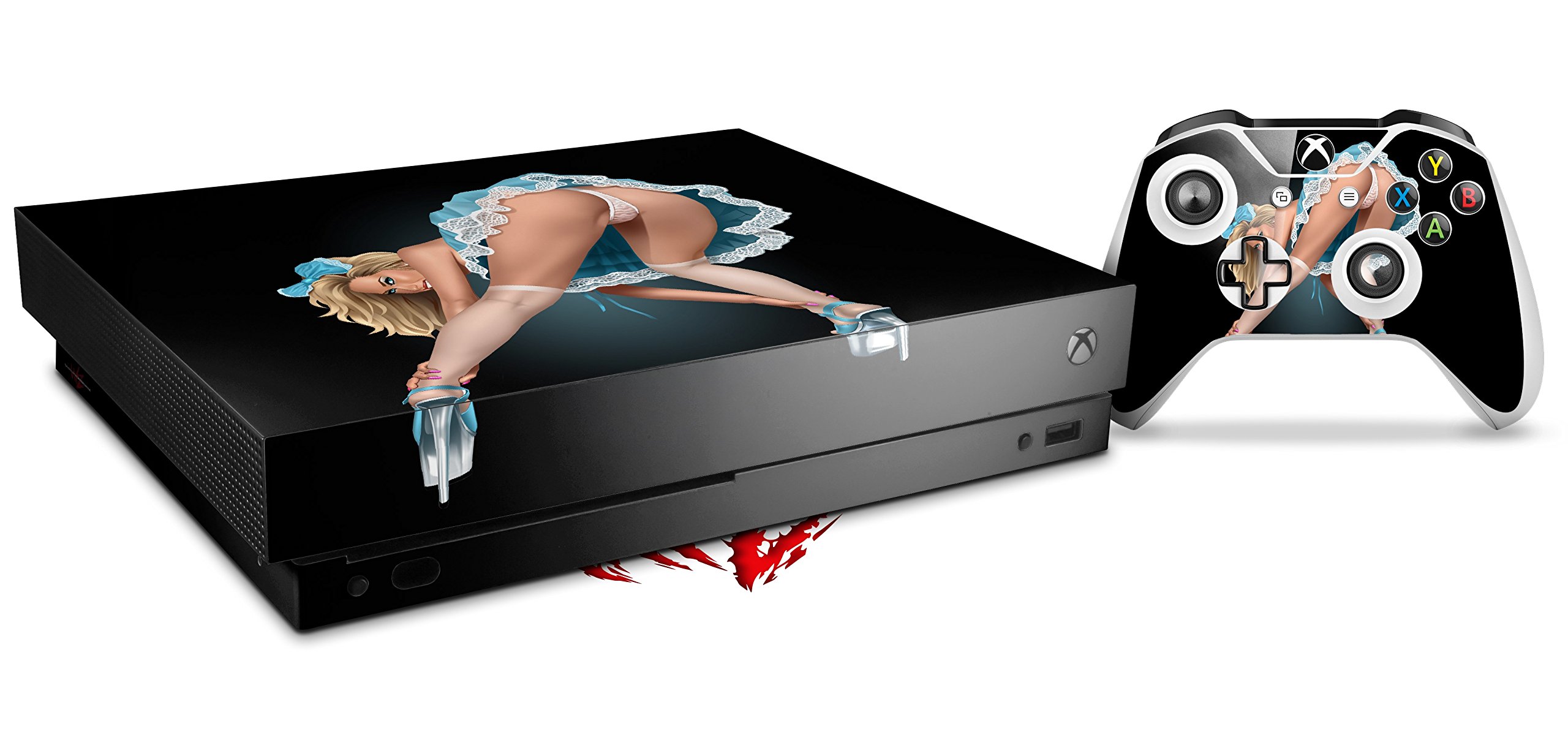 WraptorSkinz Decal Vinyl Skin Wrap Compatible with Xbox One X Console and Controller - Alice Pinup Girl