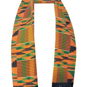 Decora Apparel African Clothes for Men Cotton Scarf, Graduation Stole, African Head Scarf Kente Fabric 5.5X60 Orange GoldP03