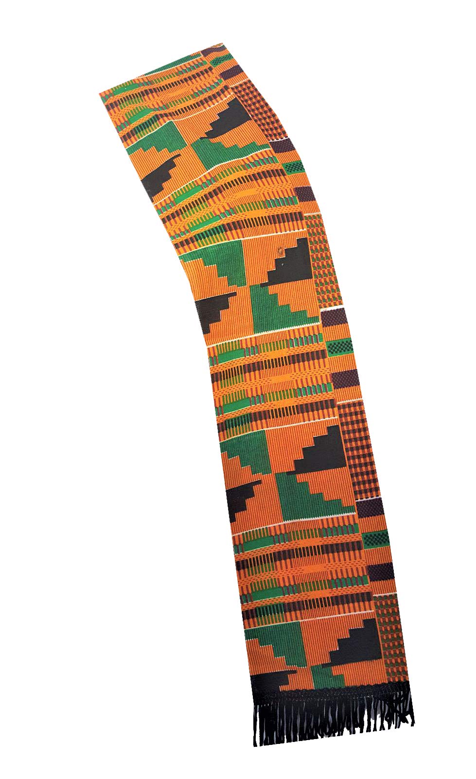 Decora Apparel African Clothes for Men Cotton Scarf, Graduation Stole, African Head Scarf Kente Fabric 5.5X60 Orange GoldP03