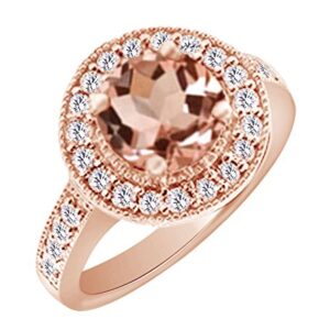 AFFY 2.72 cttw Simulated Pink Morganite & White Natural Diamond Halo Engagement Wedding Ring in 14k Rose Gold with Ring Size 8.5