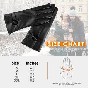 Womens Winter Leather Gloves Touchscreen Texting Warm Driving Lambskin Gloves (Black, M)