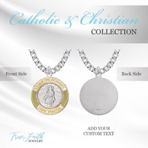 TrueFaithJewelry Sterling Silver St Peregrine Necklace Patron Saint Medal Pendant with 14K Gold Border Religious Jewelry, 5/8 Inch