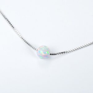 Sterling Silver 6mm Created Opal Necklace 16" + 2" Extension