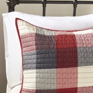 Madison Park Reversible Quilt Cabin Lifestyle Plaid Design - All Season, Breathable Coverlet Bedspread Bedding Set, Matching Shams, Full/Queen(90"x90"), Red 6 Piece