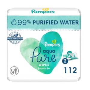 Pampers Aqua Pure Sensitive Baby Wipes, 99% Water, Hypoallergenic, Unscented, 2 Flip-Top Packs (112 Wipes Total)