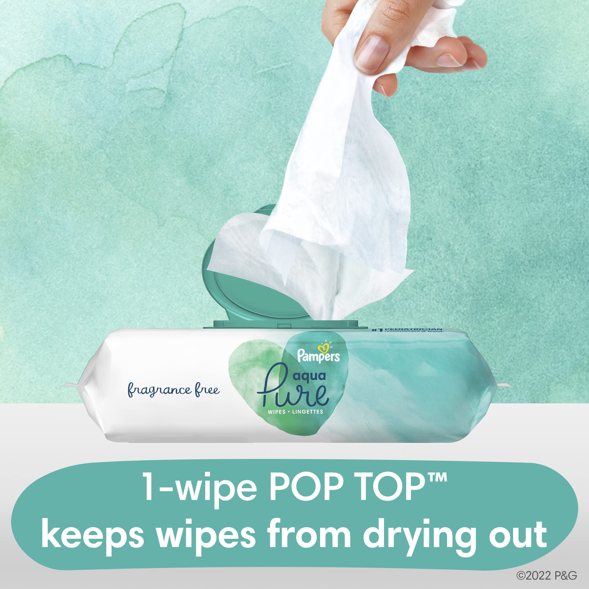 Pampers Aqua Pure Sensitive Baby Wipes, 99% Water, Hypoallergenic, Unscented, 2 Flip-Top Packs (112 Wipes Total)