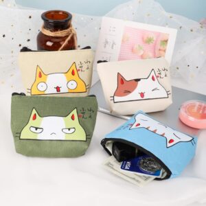 iSuperb Pack of 4 Coin Purse Oxford Small Zipper Wallet for Coins Cash Credit Card USB Charger Cable Headset Keys Lipstick (Cute Cat)