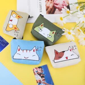 iSuperb Pack of 4 Coin Purse Oxford Small Zipper Wallet for Coins Cash Credit Card USB Charger Cable Headset Keys Lipstick (Cute Cat)