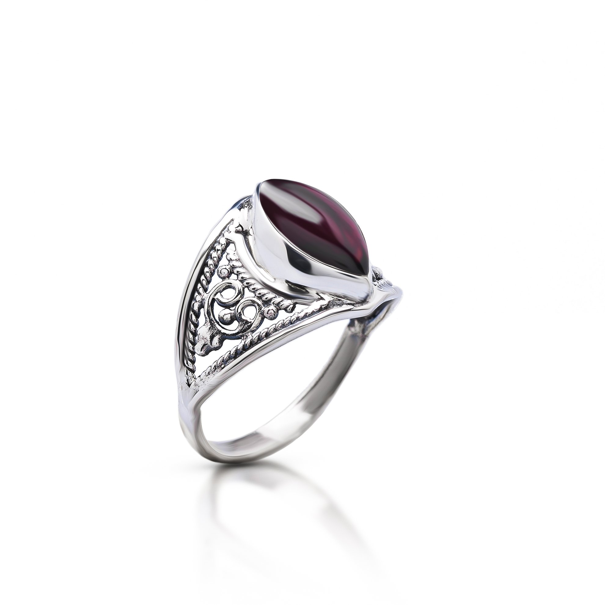 Koral Jewelry Garnet Vintage Gipsy Ethnic Ring 925 Sterling Silver US Size 6 7 8 (7)