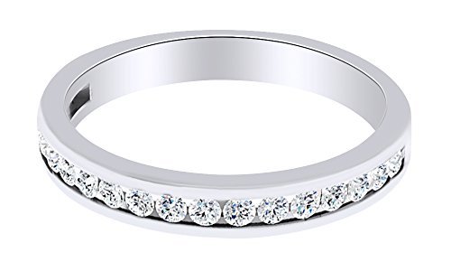 AFFY Natural Diamond Engagement Wedding Band Ring 14K White Gold (0.37 Ct),Ring Size-5.5