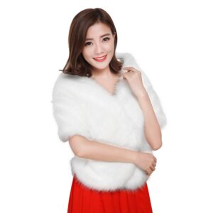 Women Winter Classic Faux Fur Capelets Shawls Soft Long Wedding Bridal Bridesmaid Shoulder Cape Wraps Dress Coat Tippet White