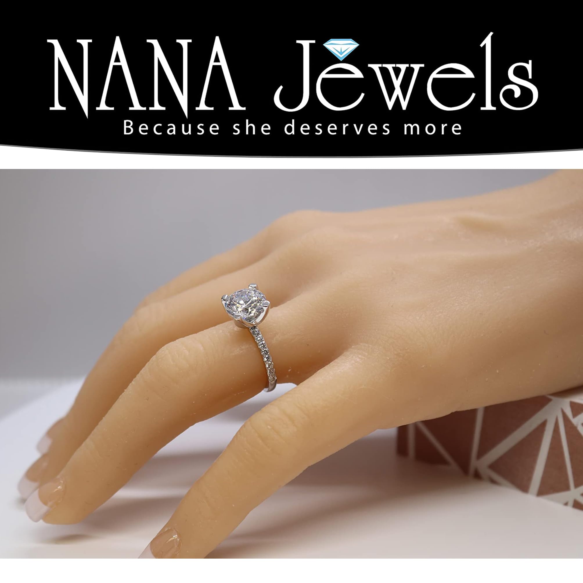 NANA Jewels Jewels Round Cut Zirconia Solitaire w/Side CZs Engagement Ring - 8.0mm (2.00ct) - 10K Gold - Size 5