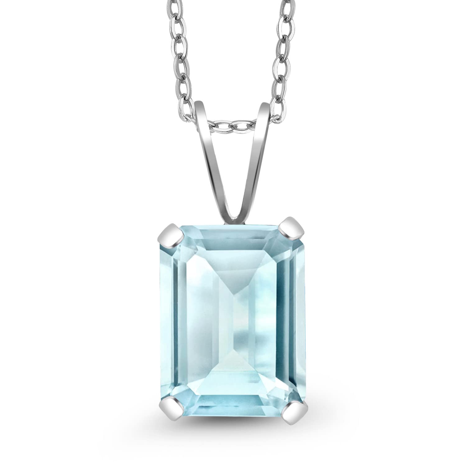 Gem Stone King 925 Sterling Silver Gemstone Birthstone Necklace | Emerald Cut 9X7MM Pendant Necklace for Women | With 18 Inch Silver Chain