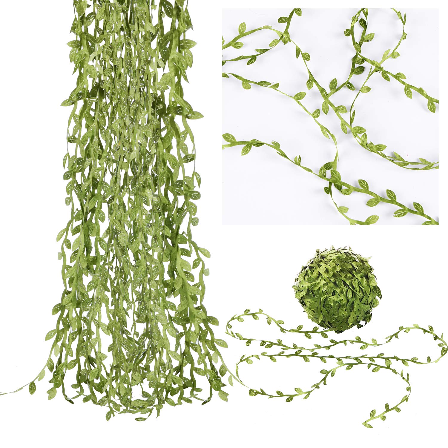 Artificial Vine Fake Leaves 265 Feet Artificial Leaf Garlands Fake Hanging Plants Fake Foliage Garland DIY for Wreath Party Wedding Wall Crafts Decor (Green)