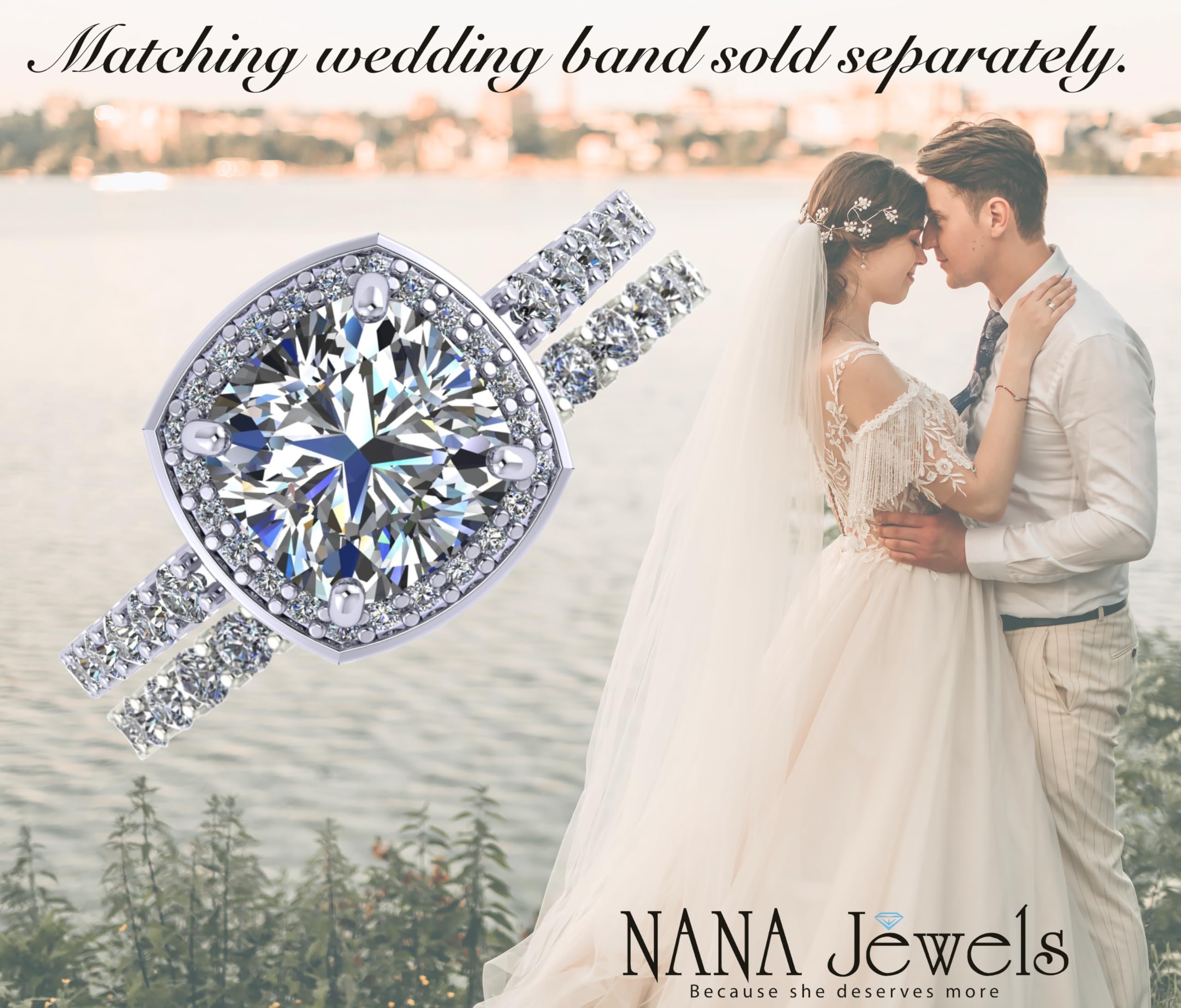 NANA Jewels 2ct Pure Brilliance Zirconia Halo Engagement Ring-Cushion Cut-April-8