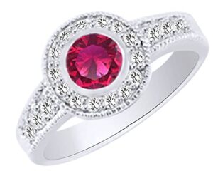 affy 0.9 cttw simulated pink sapphire & white natural diamond vintage style engagement wedding ring in 14k solid white gold with, ring size 8