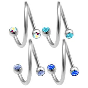 bodyjewellery 4pcs 16g 12mm twisted barbell rim tragus helix lip cartilage hoop crystal pinna eyebrow ear lobe barbell bqaz - ab lsp sp aq