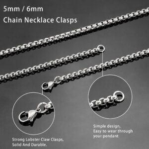 Monily 6mm 26In Square Rolo Stainless Steel Chain Necklace Round Box Necklace Men Women Jewellery