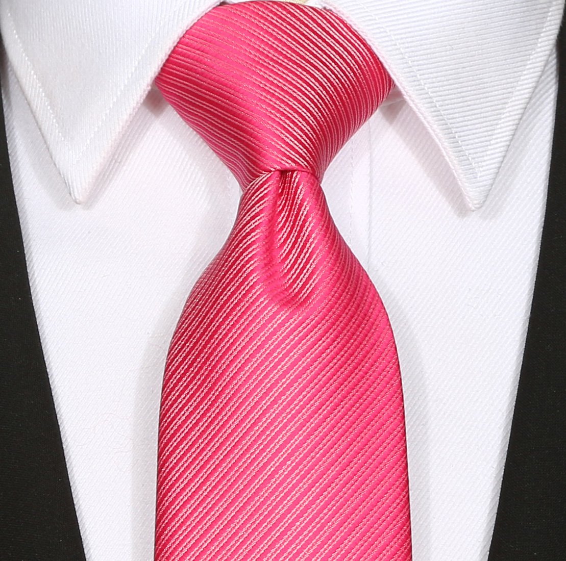 KissTies Hot Pink Tie Solid Striped Pure Color Necktie Wedding Ties