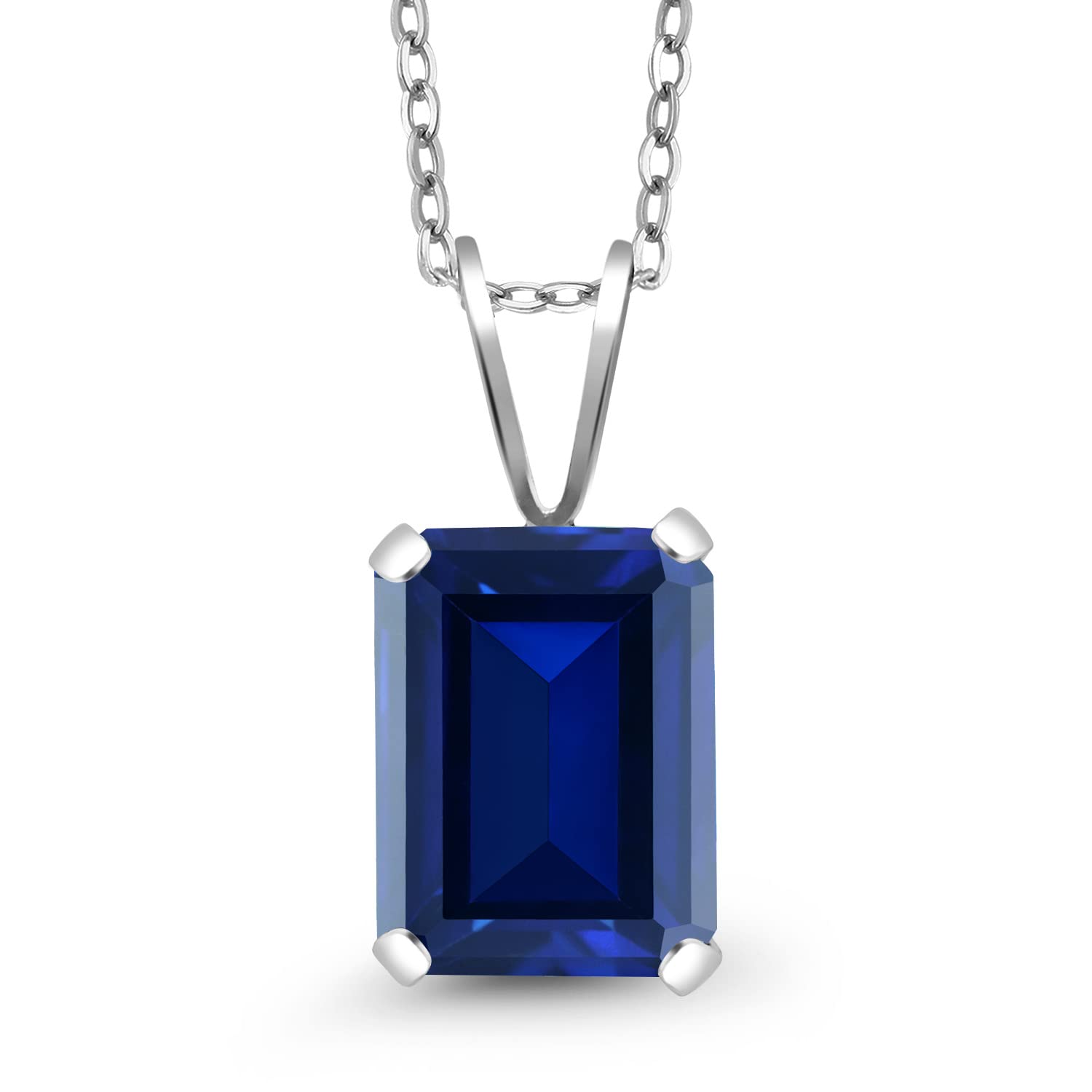 Gem Stone King 925 Sterling Silver Gemstone Birthstone Necklace | Emerald Cut 9X7MM Pendant Necklace for Women | With 18 Inch Silver Chain