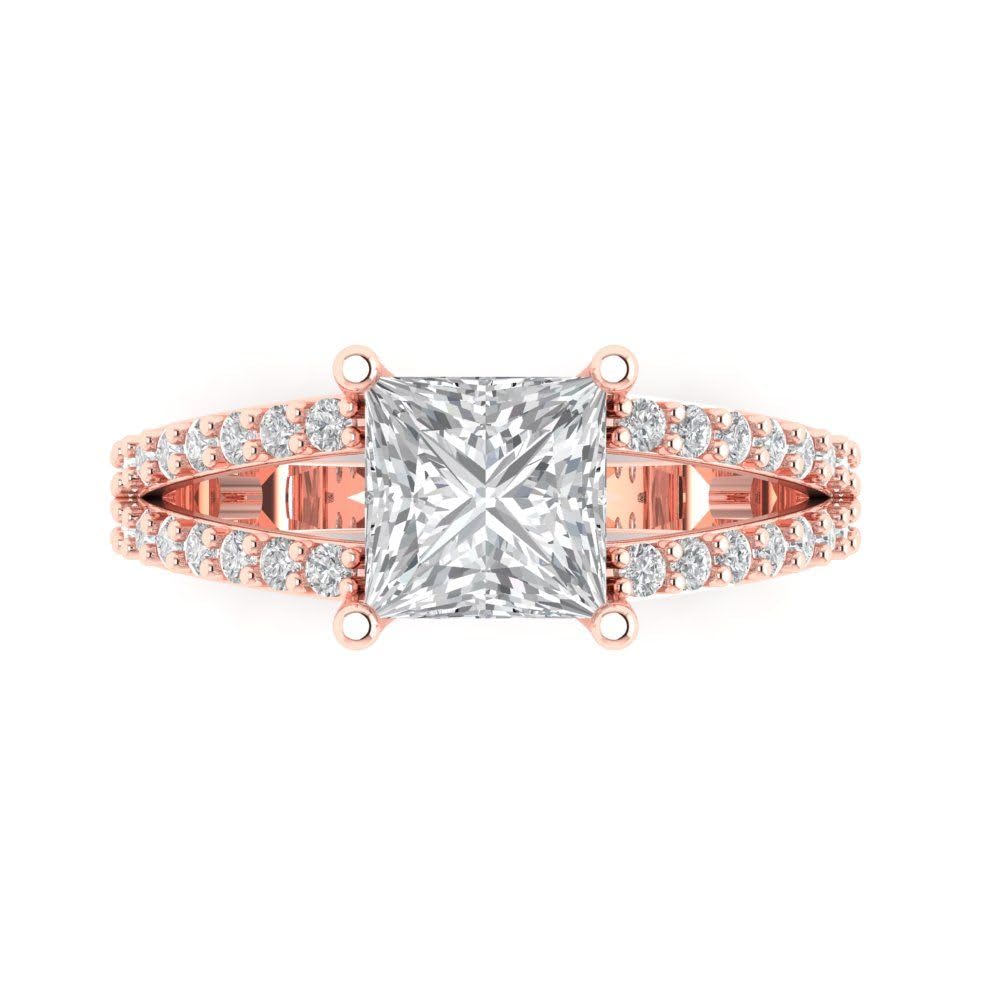 2.43 Ct Princess Cut Clear Simulated Diamond 14K Rose Gold Solitaire with Accents Engagement Promise Bridal Ring Size 4.5