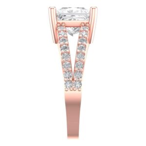 2.43 Ct Princess Cut Clear Simulated Diamond 14K Rose Gold Solitaire with Accents Engagement Promise Bridal Ring Size 4.5