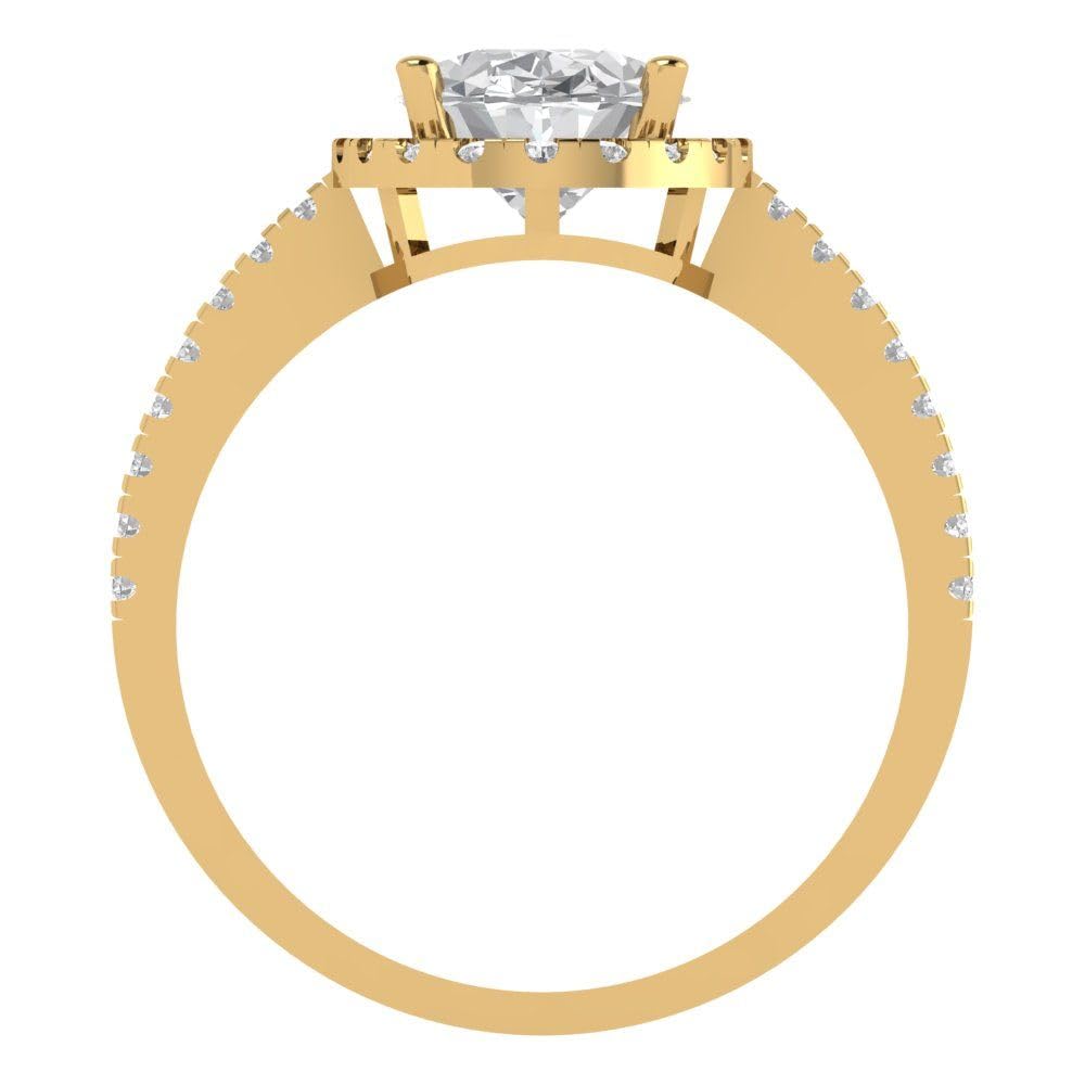 Yellow 14k Gold Halo Solitaire W/Accents Bridal Engagement Promise Ring 2.27 Ct Oval Cut Clear Simulated Diamond Sz 7.25