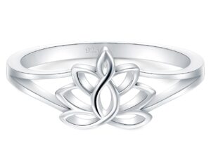 boruo 925 sterling silver ring, lotus flower yoga high polish tarnish resistant comfort fit wedding band 2mm ring size 8