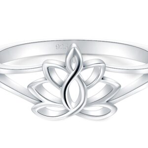 BORUO 925 Sterling Silver Ring, Lotus Flower Yoga High Polish Tarnish Resistant Comfort Fit Wedding Band 2mm Ring Size 8