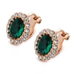 Yoursfs Emerald Green Clip On Earrings For Women Clip Earrings Austria Crystal 18K Gold Plated Circular Halo Zircon Fashion Jewelry