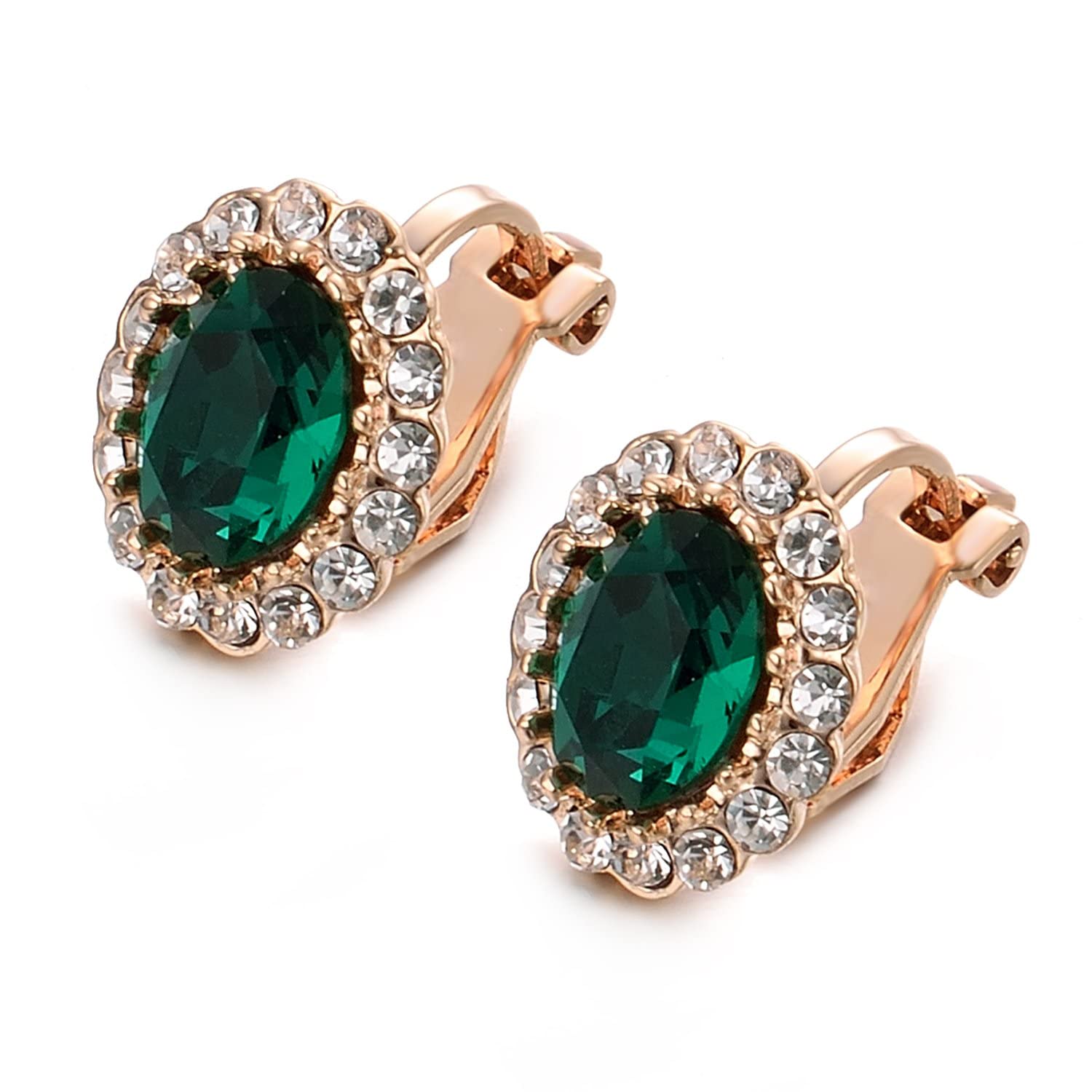 Yoursfs Emerald Green Clip On Earrings For Women Clip Earrings Austria Crystal 18K Gold Plated Circular Halo Zircon Fashion Jewelry