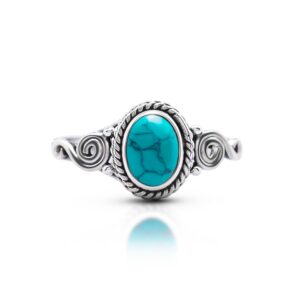 Koral Jewelry Synthetic Turquoise Spiral Sides Ring 925 Sterling Silver Vintage Tribal Gipsy Boho US Size 5 6 7 8 9 (7)