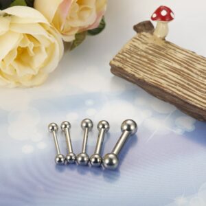 Udalyn 5Pcs Stainless Steel Tongue Ring Internally Threaded Straight Body Piercing Set 6-14G