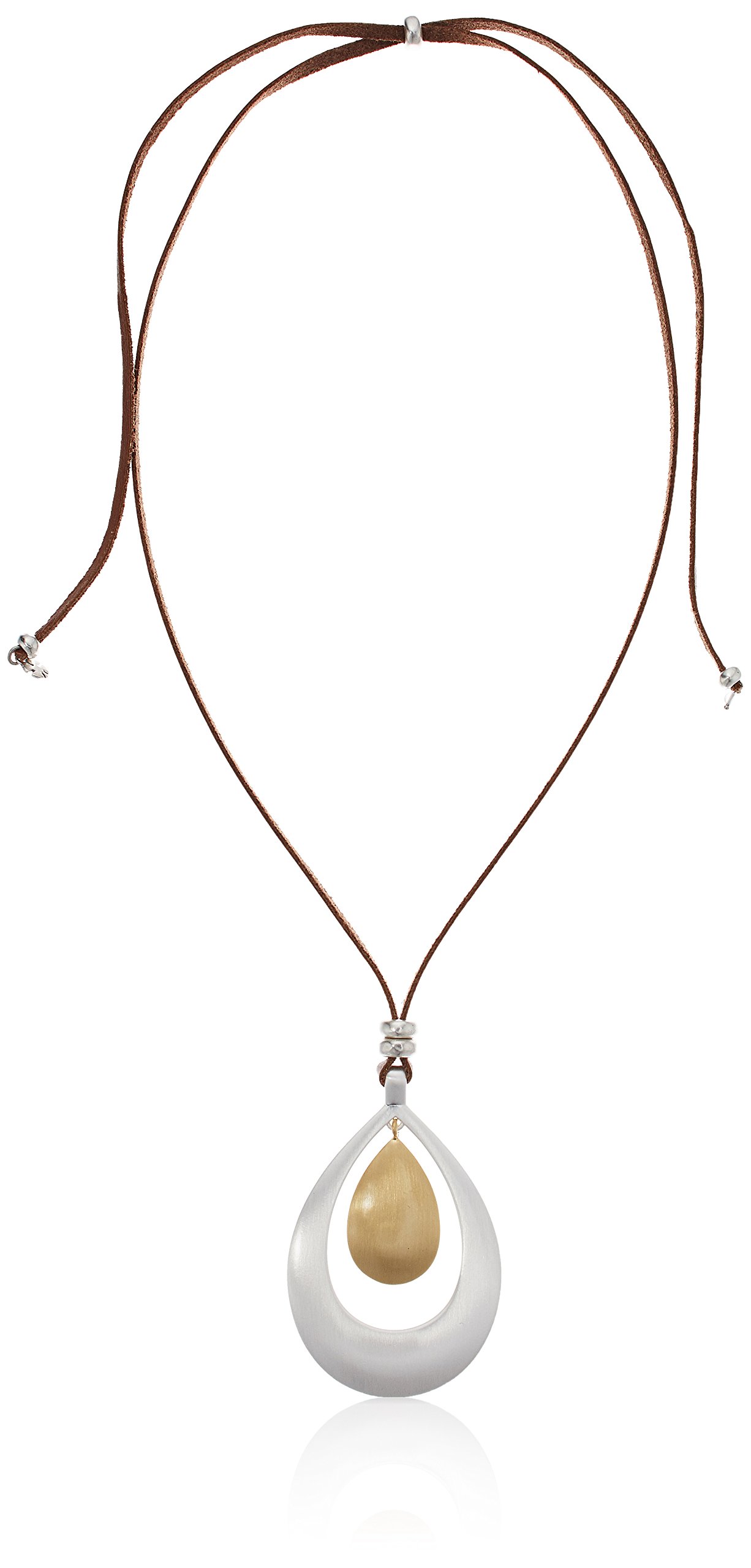 Lucky Brand Two-Tone Cognac Leather 32" Pendant Necklace