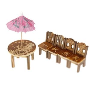 coscosx 1 set miniature wooden furniture set table chairs parasols fairy micro garden landscape craft dollhouse decor micro landscape bonsai house decoration