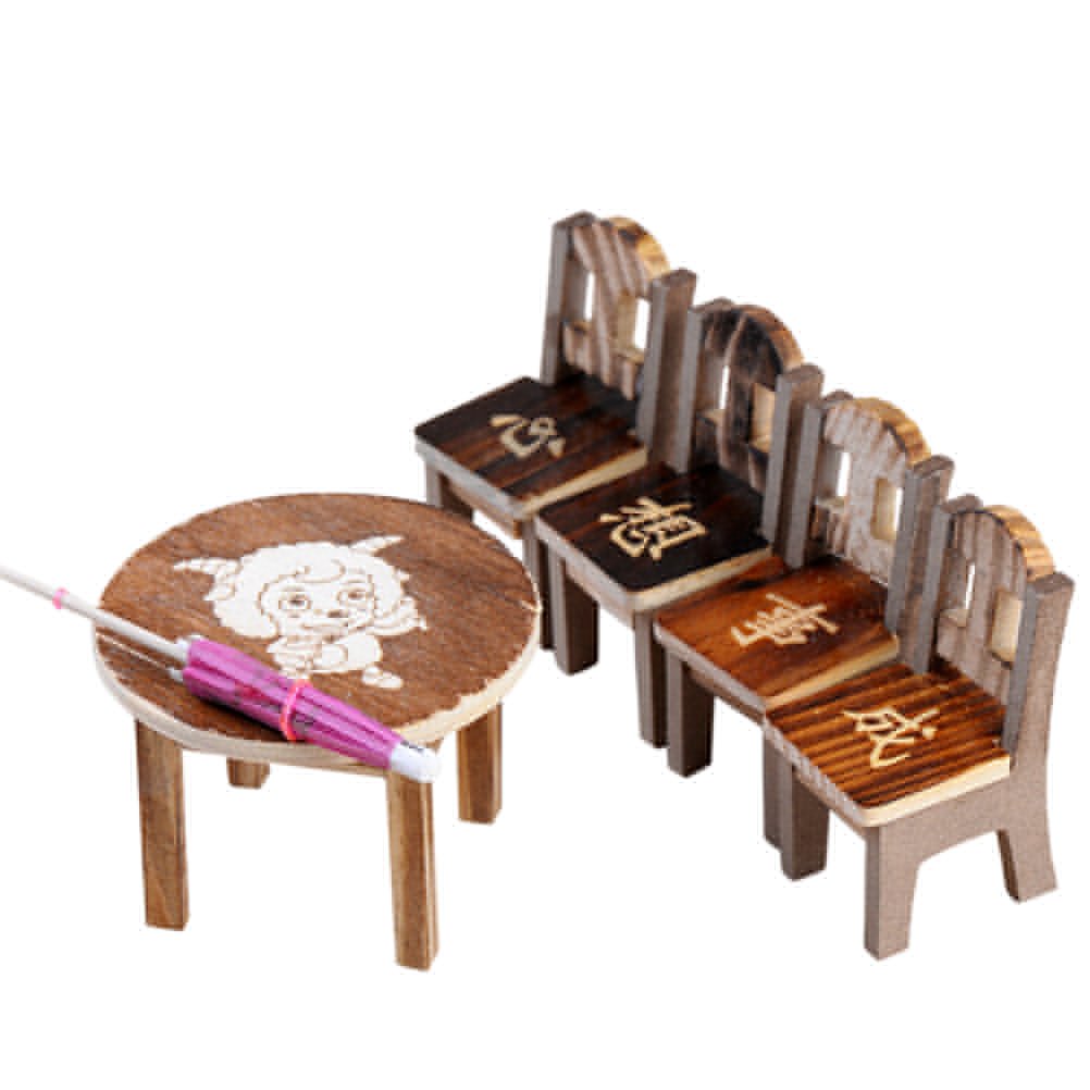 CoscosX 1 Set Miniature Wooden Furniture Set Table Chairs Parasols Fairy Micro Garden Landscape Craft Dollhouse Decor Micro Landscape Bonsai House Decoration