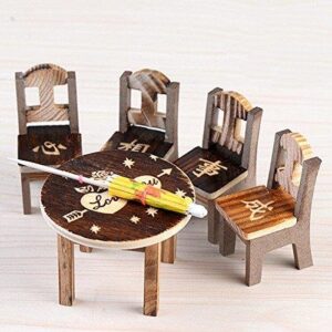 CoscosX 1 Set Miniature Wooden Furniture Set Table Chairs Parasols Fairy Micro Garden Landscape Craft Dollhouse Decor Micro Landscape Bonsai House Decoration