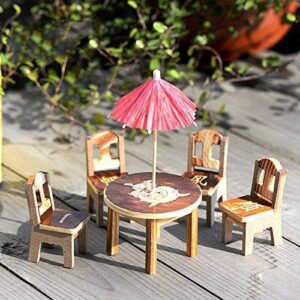 CoscosX 1 Set Miniature Wooden Furniture Set Table Chairs Parasols Fairy Micro Garden Landscape Craft Dollhouse Decor Micro Landscape Bonsai House Decoration