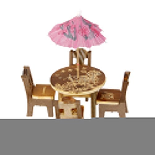 CoscosX 1 Set Miniature Wooden Furniture Set Table Chairs Parasols Fairy Micro Garden Landscape Craft Dollhouse Decor Micro Landscape Bonsai House Decoration