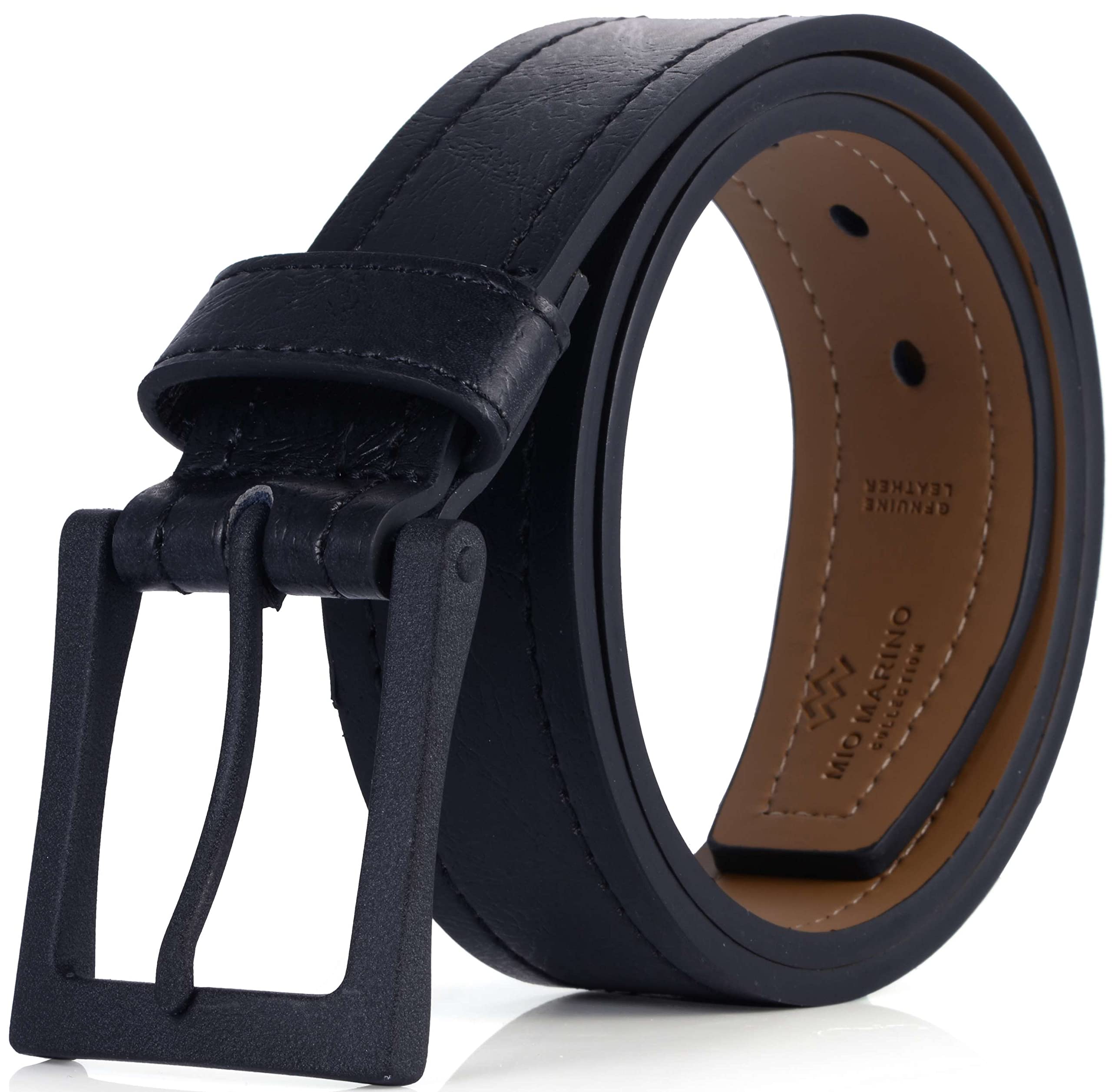 Marino Avenue Men's Belt, Leather Casual Belt, Looks Great with Jeans, Khakis, Dress - With Classic Single Prong Buckle - Solid - Deep Charcoal - 56 (Waist: 54)