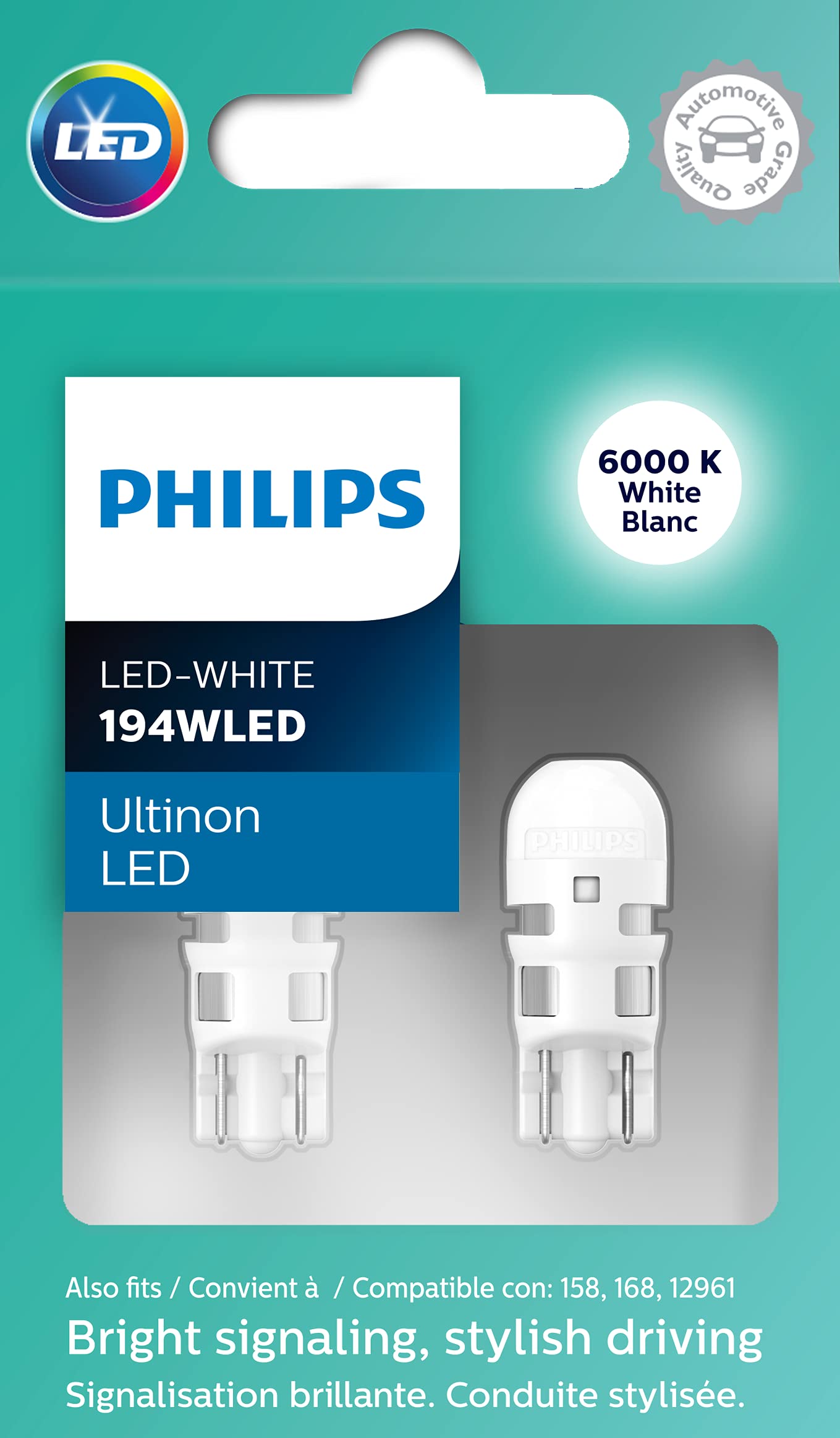 Philips 194WLED Ultinon LED Bulb (White), 2 Count (Pack of 1)