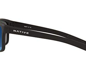 Native Eyewear Wells Polarized Rectangular Sunglasses, Matte Black Crystal/Blue Reflex, 58 mm