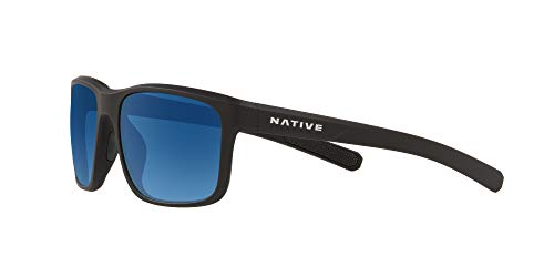 Native Eyewear Wells Polarized Rectangular Sunglasses, Matte Black Crystal/Blue Reflex, 58 mm