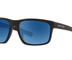 Native Eyewear Wells Polarized Rectangular Sunglasses, Matte Black Crystal/Blue Reflex, 58 mm